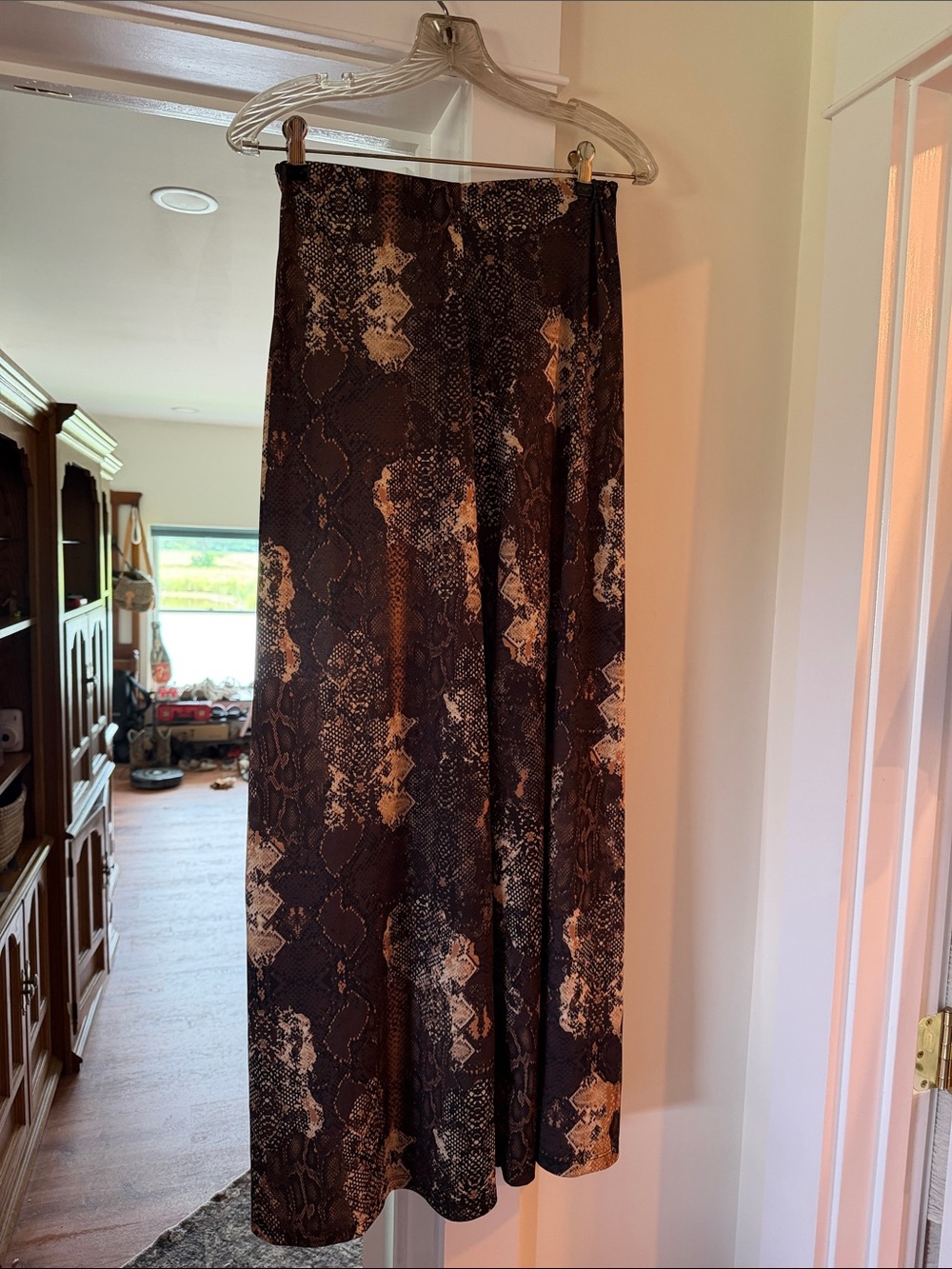 Zara Brown Snake-Print Straight Leg Pants